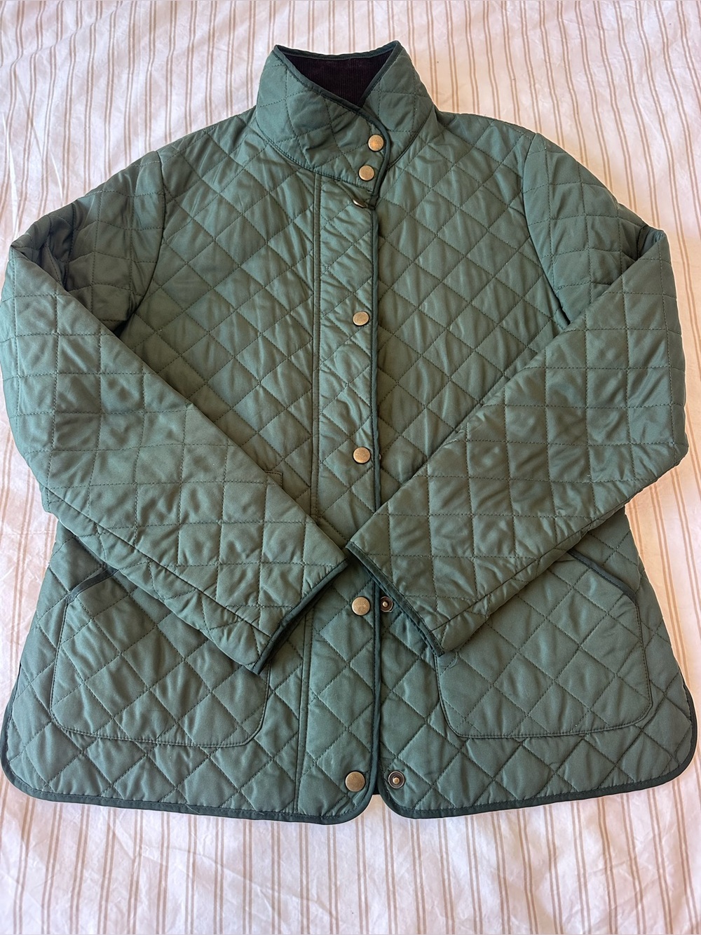 Lands' End Quilted Jacket in Deep Green with Corduroy Collar